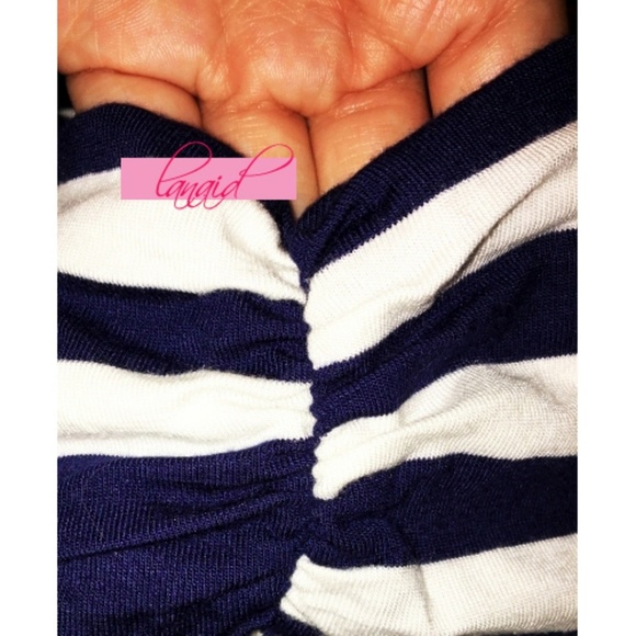 Navy White Ivory Striped Ruched Long Maxi Midi High-Waist Soft Sundress Skirt L - Picture 3 of 6